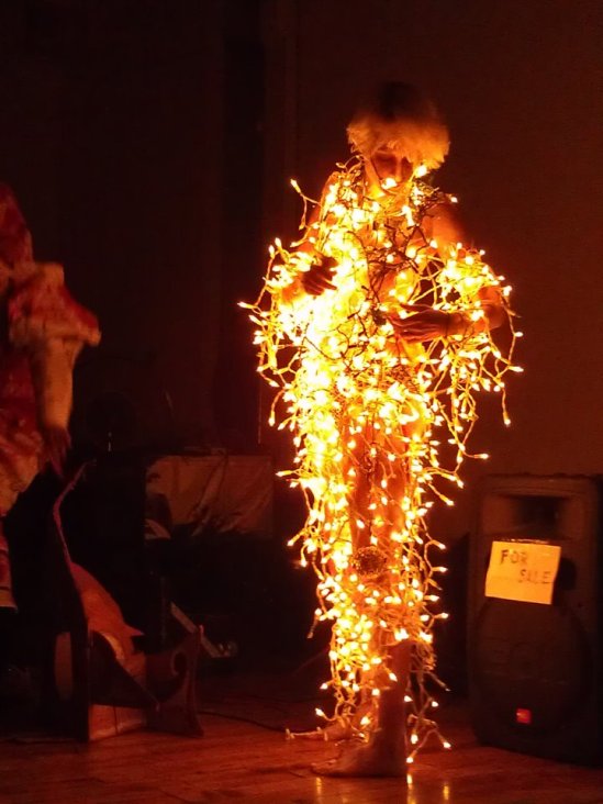 covered in christmas lights